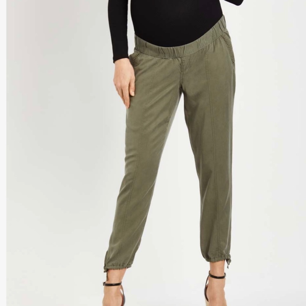 JESSICA SIMPSON OLIVE GREEN MATERNITY UNDER BELLY CROP PANT: NEW WITH TAGS: SZ L